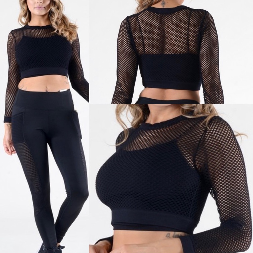 Felicia Fishnet Crop Top in Black - Picture 6 of 6